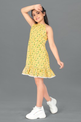 Mirrow Trade Girls Above Knee Casual Dress(Yellow, Sleeveless)