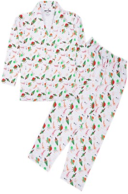 CUTOPIES Kids Nightwear Girls Printed Cotton Blend(White Pack of 1)