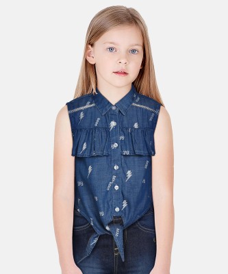 Pepe Jeans Girls Casual Cotton Blend Shirt Style Top(Blue, Pack of 1)