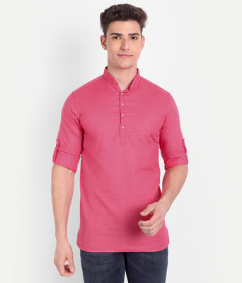 Vida Loca Men Solid Pathani Kurta(Pink)
