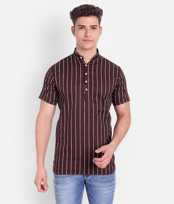 Vida Loca Men Striped Pathani Kurta(Maroon)