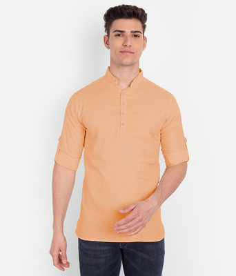 Vida Loca Men Solid Pathani Kurta(Orange)