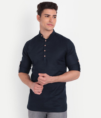 UNIFAV Men Solid Straight Kurta(Dark Blue)
