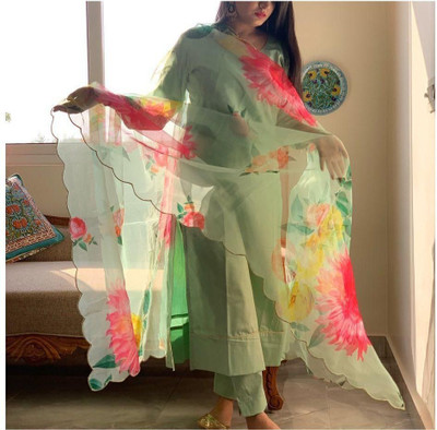 PAAX Floral Print Kurta, Trouser/Pant & Dupatta Set