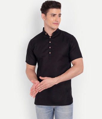 Univibe Men Solid Pathani Kurta(Black)