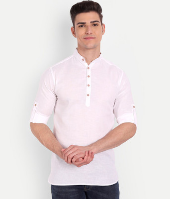 UNIFAV Men Self Design Straight Kurta(White)