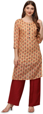 Solucions Women Floral Print A-line Kurta(Brown)