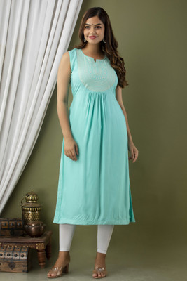 Nishabd Women Embroidered Straight Kurta(Light Blue)