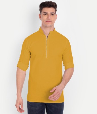 Univibe Men Solid Pathani Kurta(Yellow)