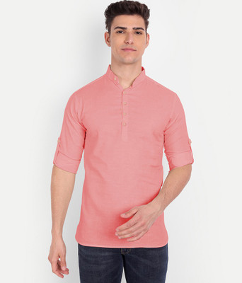 Vida Loca Men Solid Pathani Kurta(Pink)