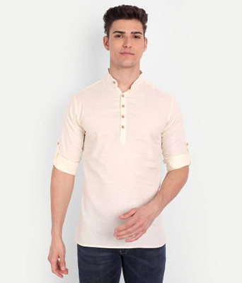 UNIFAV Men Solid Straight Kurta(Beige)