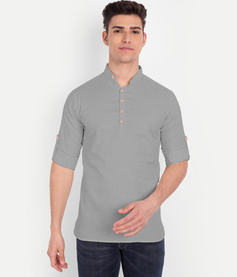 UNIFAV Men Solid Straight Kurta(Grey)