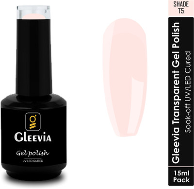 Gleevia UV LED Soak-Off Transparent Gel Polish for Professionals 15ml Brush Cap T5 Shade T5