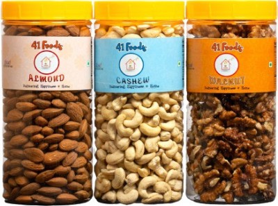 41 foods Dry fruits combo pack of Cashews Almonds Walnuts | akhrot kaju badam 750 GM Almonds, Walnuts, Cashews(3 x 250 g)