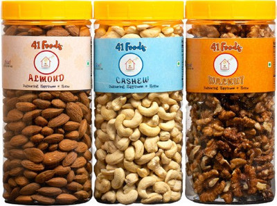 41 Foods Dry Fruits Combo Pack Of Kaju Badam Akhrot 450 GM Cashews, Almonds, Walnuts (3 X 150 G) For Rs. 353 @ 66 %