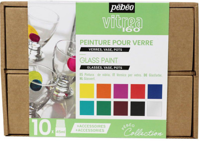 PEBEO Vitrea 160 Glossy Glass Paint - 10 x 45 ML - Collection Case - Set 1(Set of 10, Glass Paint)