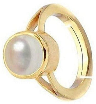 EVERYTHING GEMS 7.25 Ratti 6.65 Carat South Sea Pearl Natural Pearl Gemstone Original Certified Brass Pearl Gold Plated Ring
