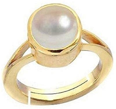 EVERYTHING GEMS 5.25 Ratti 4.45 Carat Natural Pearl Original Certified Moti Adjustable Ring Brass Pearl Gold Plated Ring