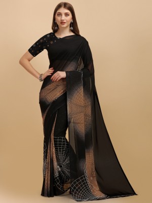 Leelavati Floral Print Bollywood Georgette Saree(Black)