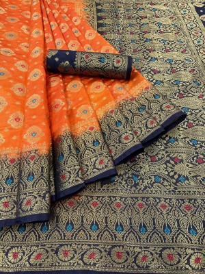 monoria Woven Banarasi Jacquard Saree(Orange)