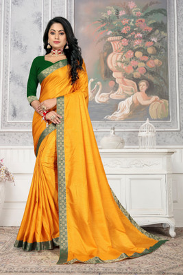 Dhruti Creation Solid/Plain Bollywood Silk Blend Saree(Mustard)