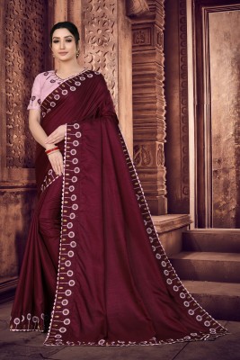 Fashion Paradise Embroidered Banarasi Chiffon Saree(Maroon)