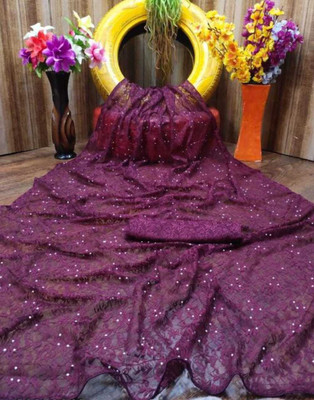 Aarya creation Self Design Bollywood Net, Brasso Saree(Purple)