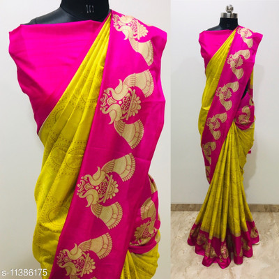 SimSim Trendz Printed Daily Wear Cotton Blend, Polyester Saree(Gold)