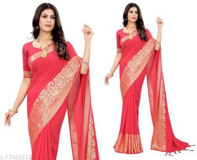 clickbait Printed Kanjivaram Pure Silk Saree(Pink)