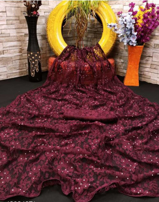 TVISHAFASHION Self Design Bollywood Net Saree(Maroon)