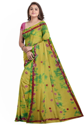 NeeLKANTH ENTERPRISE Embroidered Bandhani Chiffon Saree(Light Green)