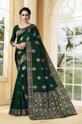 Dhruti Creation Self Design Kanjivaram Silk Blend Saree(Green)