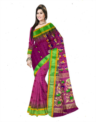 Pradip Fabrics Woven Tant Silk Blend Saree(Purple)