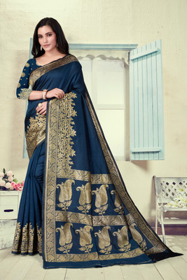 Dhruti Creation Woven Banarasi Silk Blend Saree(Blue)