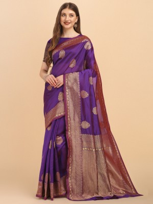 SareeBazzar Woven Banarasi Cotton Silk Saree(Purple)