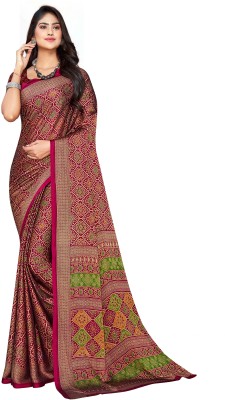 ishika fab Printed Bandhani Chiffon Saree(Pink)