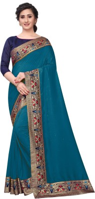 Be4Me.com Self Design, Temple Border, Woven, Solid/Plain Bollywood Cotton Silk Saree(Blue)