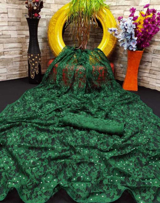 Aarya creation Self Design Bollywood Net, Brasso Saree(Green)