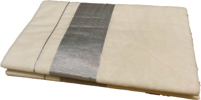 South Weavers Solid/Plain Kasavu Cotton Blend Saree(Cream)