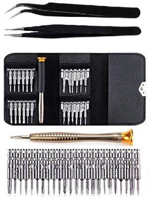 wroughton 25 in 1 Precision Screwdriver Set Multi Pocket Repair Tool Kit with Black Leather Bag for Mobiles|Laptops|Electronics with 2 Tweezers Precision Screwdriver Set(Pack of 27)