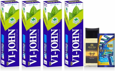 VI-JOHN SHAVING CREAM ICY MINT 125GM (PACK OF 4) + ASL BLACK SEA 50ML + RAZOR (PACK OF 1)(125 g)