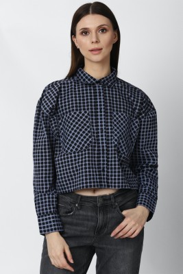 FOREVER 21 Women Checkered Casual Black Shirt