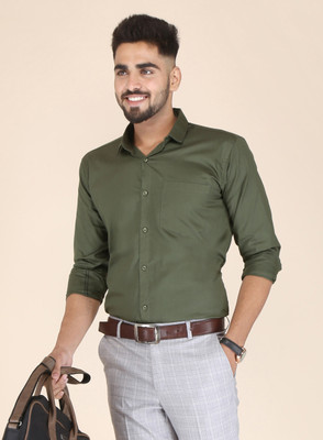 FUBAR Men Solid Casual Dark Green Shirt