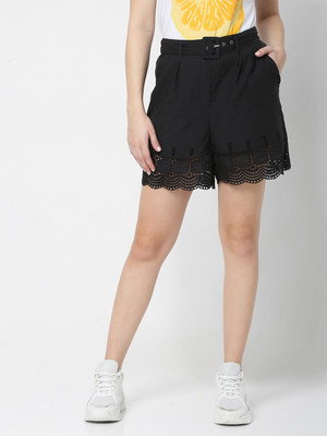 VERO MODA Self Design Women Black Casual Shorts