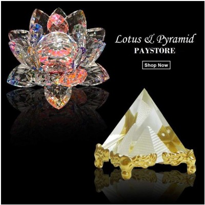 PAYSTORE Vastu/Feng Shui Crystal Lotus and Crystal Pyramid Decorative Showpiece  -  9 cm(Glass, Clear)