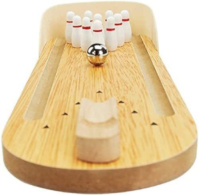 STUFFCOLLECTION Wooden Mini Desktop Bowling Game Set& Full Enjoy and Fun Game Party & Board Game Decorative Showpiece  -  5.1 cm(Wood, Metal, Brown)