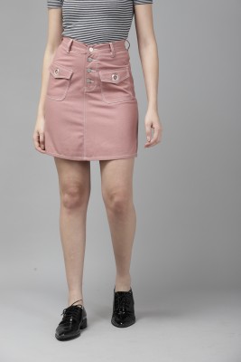 KASSUALLY Solid Women Straight Pink Skirt