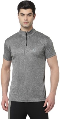 UZARUS Solid Men Polo Neck Grey T-Shirt