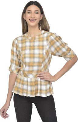 LATIN QUARTERS Casual Checkered Women Yellow Top