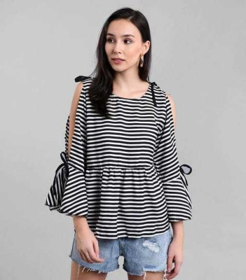 SAHANA STYLE Casual Striped Women Black Top